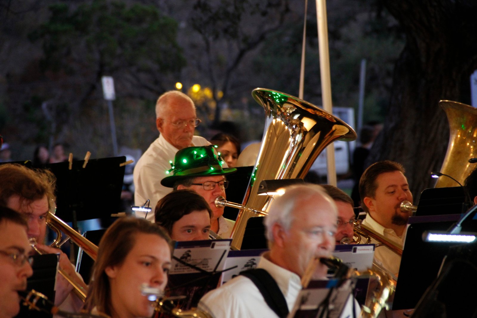 Colored lights on brass